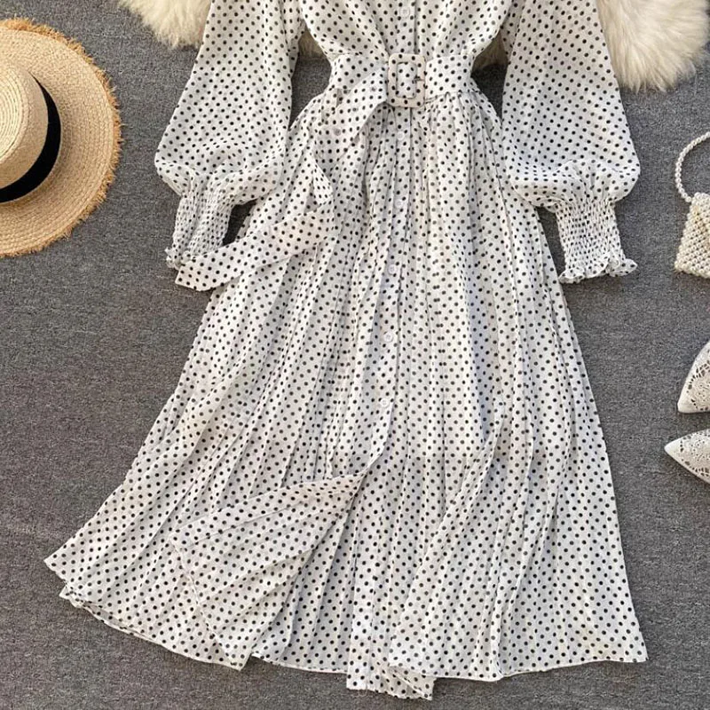 Women Elegant Long Dress With Belt Polka Dot Print Office Lady Shirt Dress Long Sleeve Pleated Chiffon Dress Vestidos
Women Elegant Long Dress With Belt Polka Dot Print Office Lady Shirt Dress Long Sleeve Pleated Chiffon Dress Vestidos