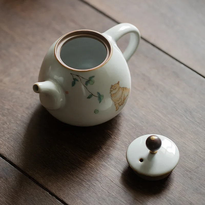 Керамический простой милый офисный чайник в виде кошки креативный фарфоровый с