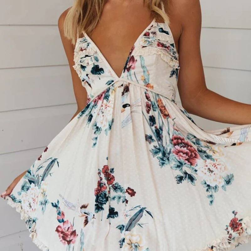 Bohemian A-Line Sleeveless Dress for Women Spaghetti Strap V-Neck Floral Print Backless Dress Casual Beach Female Vestidos 2021
Bohemian A-Line Sleeveless Dress for Women Spaghetti Strap V-Neck Floral Print Backless Dress Casual Beach Female Vestidos 2021