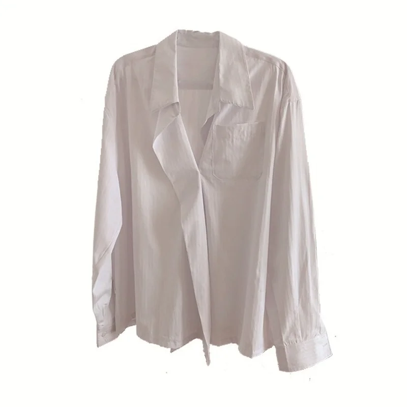 SuperAen 2021 Spring New Korean Design Oversize Lapel White Shirt Loose Asymmetric Boyfriend Style Office Lady Tops Women 
SuperAen 2021 Spring New Korean Design Oversize Lapel White Shirt Loose Asymmetric Boyfriend Style Office Lady Tops Women