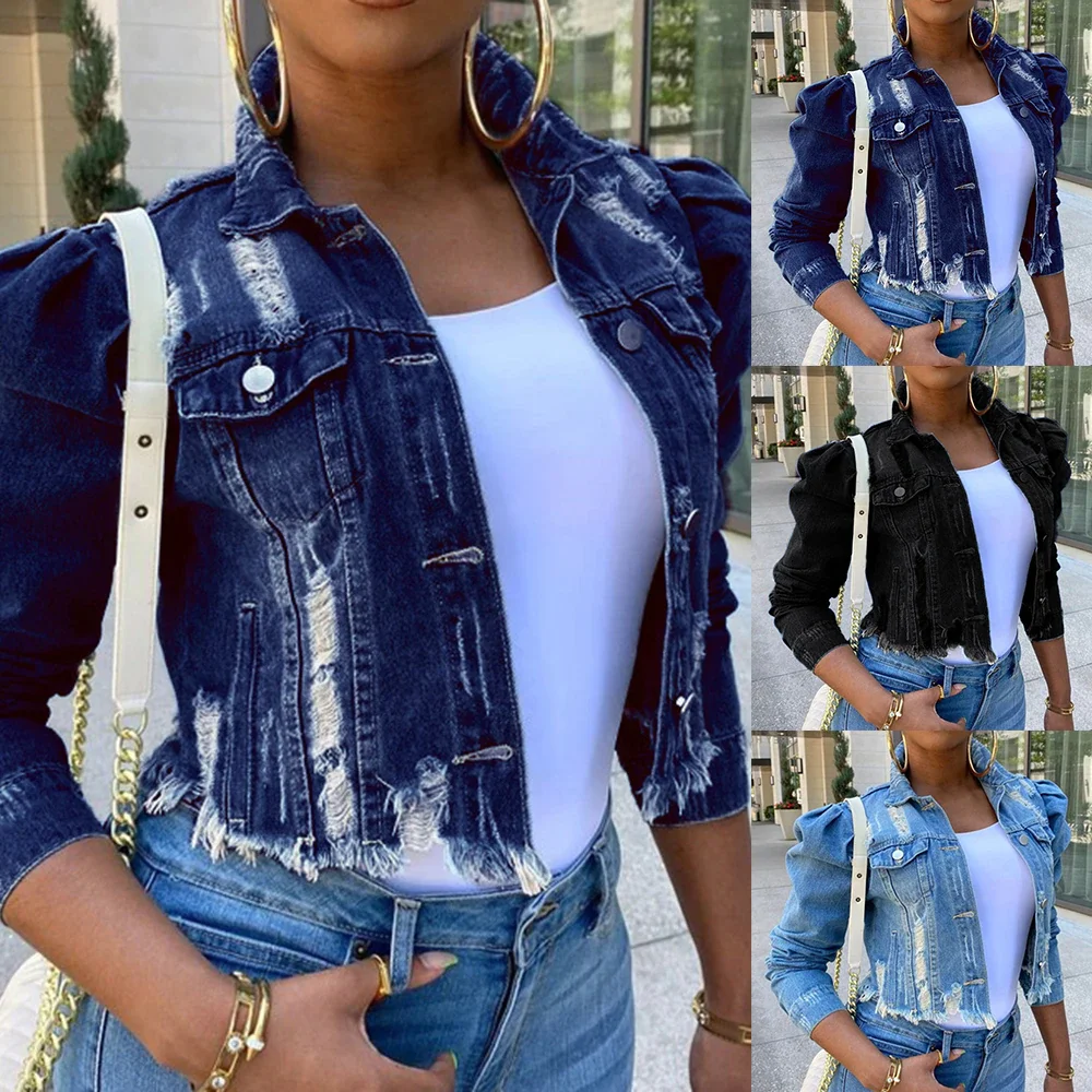 2022 Spring Women Sexy Ripped Denim Jackets Vintage Casual Short Jean Jacket Puff Sleeve Winter Female Coat Streetwear
2022 Spring Women Sexy Ripped Denim Jackets Vintage Casual Short Jean Jacket Puff Sleeve Winter Female Coat Streetwear