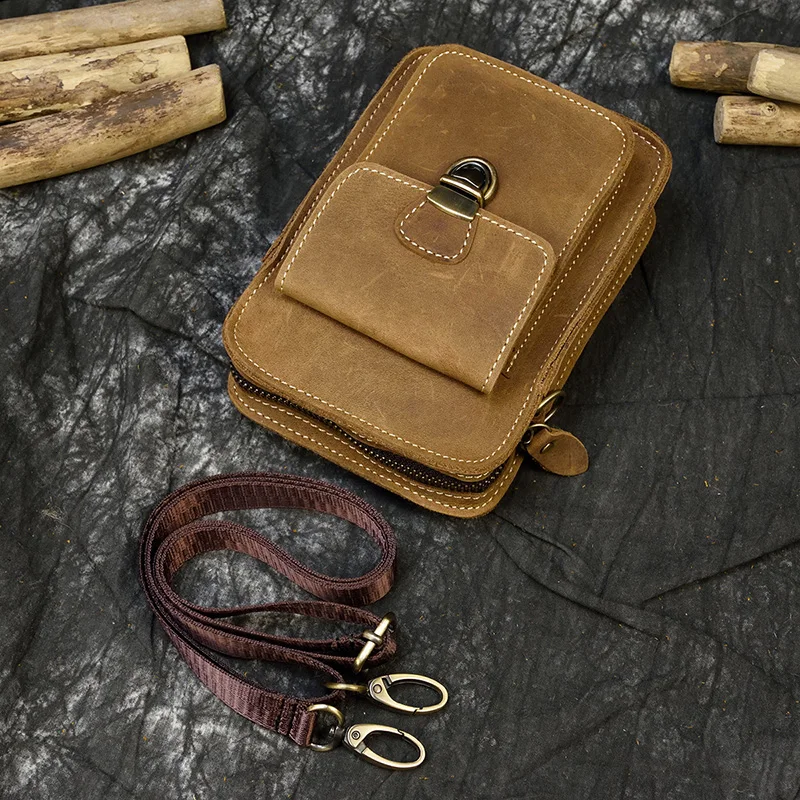 Мужская поясная сумка MAHEU винтажная из натуральной воловьей кожи на плечо | Багаж