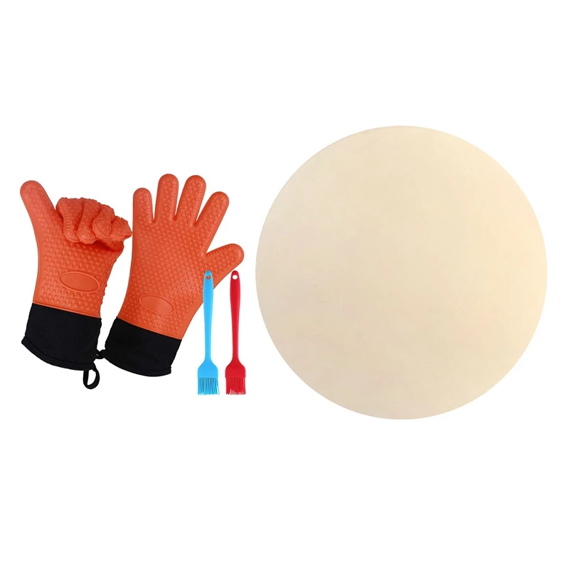 1 Pair Silicone Cooking Gloves(With 2 Pcs Pastry Brush) With Pizza Stone For Baking-Cordierite Pizza Stone Plate
1 Pair Silicone Cooking Gloves(With 2 Pcs Pastry Brush) With Pizza Stone For Baking-Cordierite Pizza Stone Plate