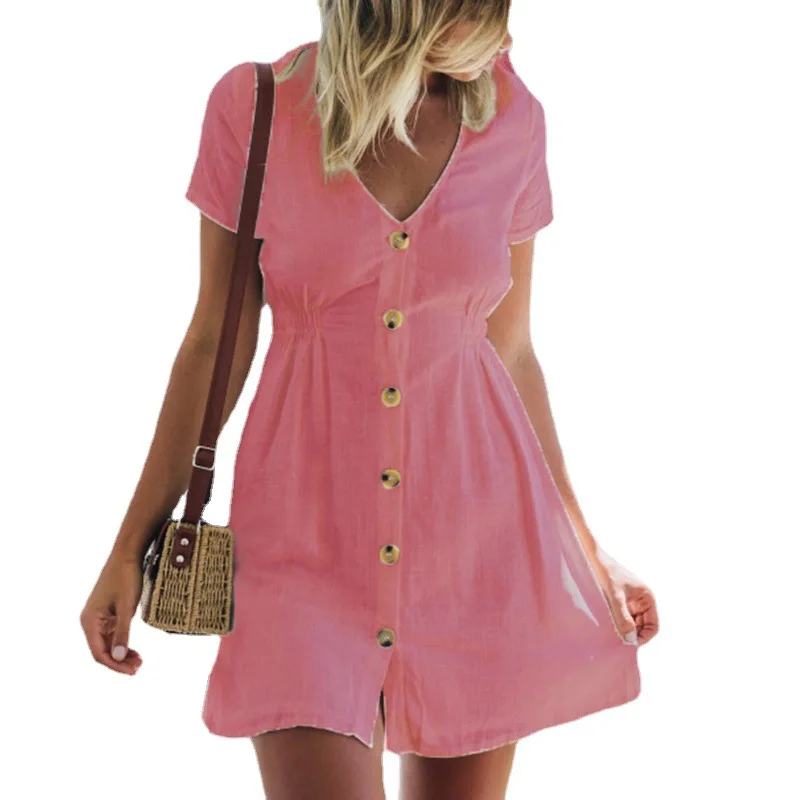 2021The new summer fashion leisure v-neck button waist cotton pure color dress Loose big yards dress
2021The new summer fashion leisure v-neck button waist cotton pure color dress Loose big yards dress