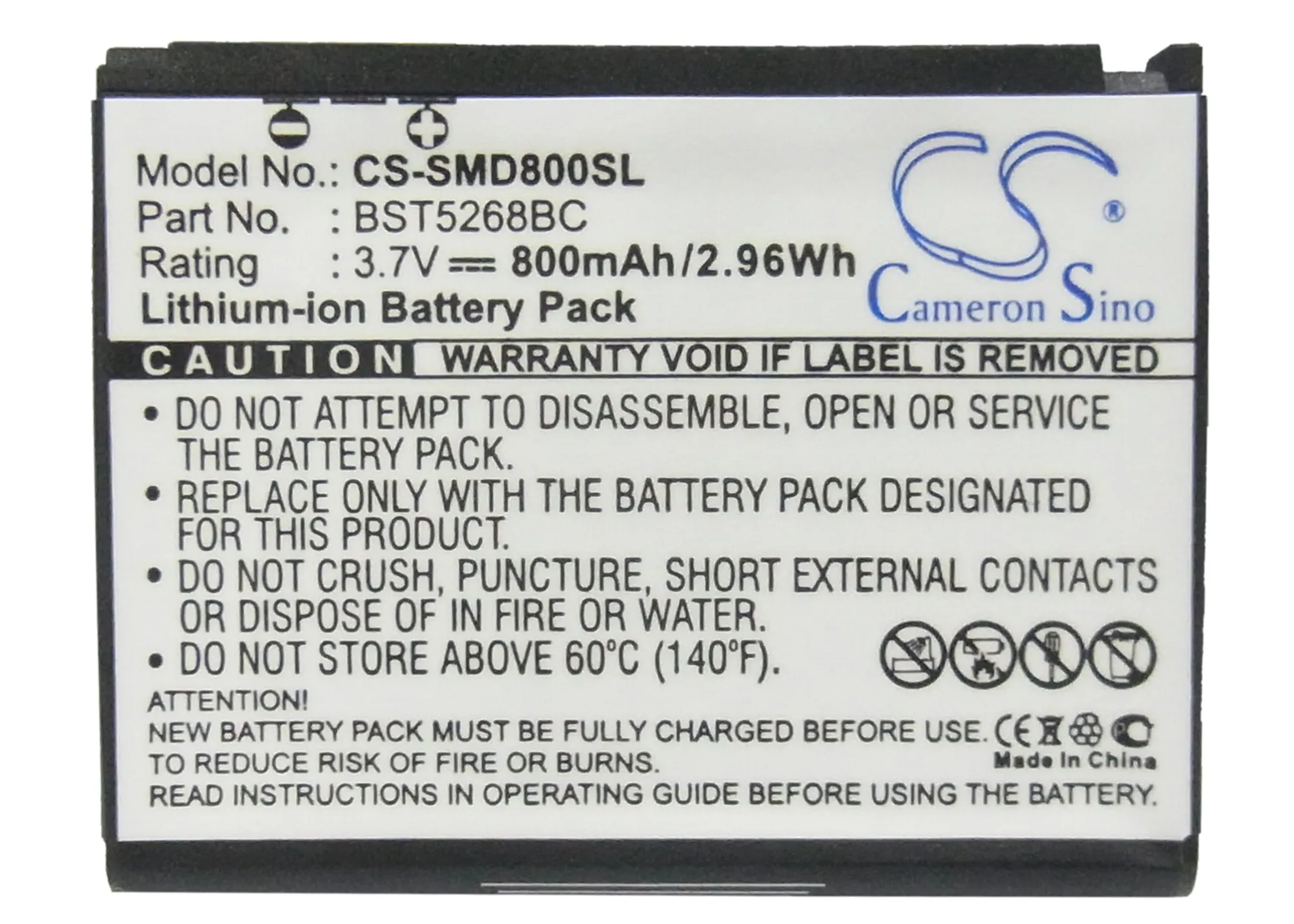 CS 800mAh battery for Samsung SGH-D808 BST5268BC
CS 800mAh battery for Samsung SGH-D808 BST5268BC