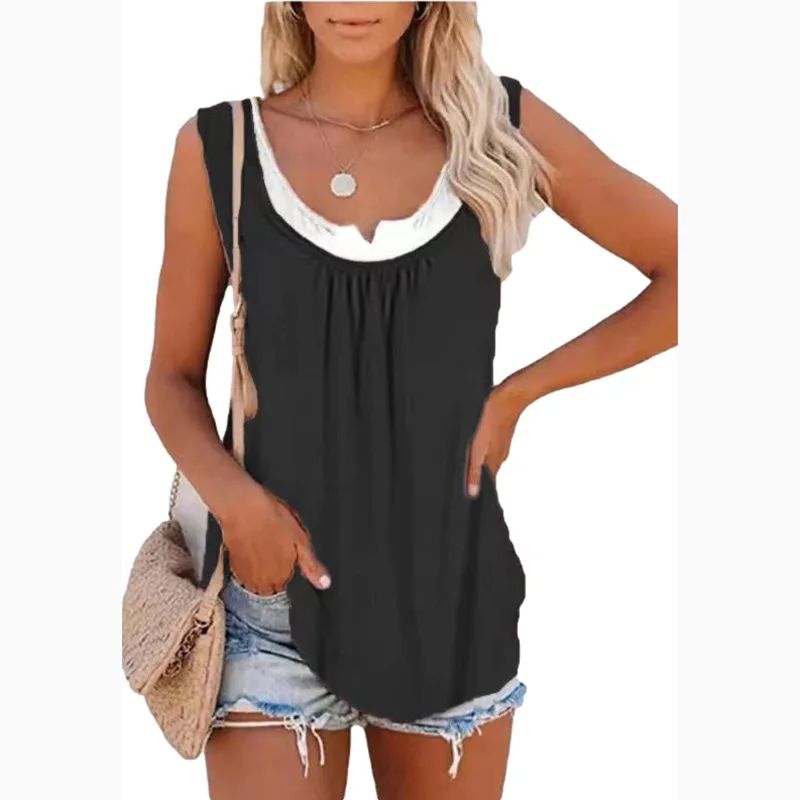 Summer Solid Color Stitching Sleeveless Pleated Vest Round Crew Casual Loose Plus Size Tank Top Vintage T-shirt Femmes
Summer Solid Color Stitching Sleeveless Pleated Vest Round Crew Casual Loose Plus Size Tank Top Vintage T-shirt Femmes