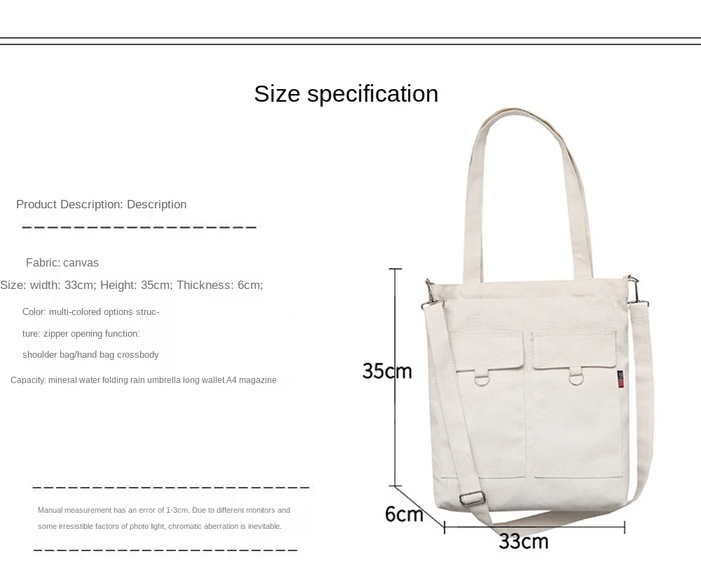 MANHAN Soft Canvas Bag Large Capacity Women Shopping Bag Casual Hasp Ladies One Shoulder Tote Bags Women's Handbags
MANHAN Soft Canvas Bag Large Capacity Women Shopping Bag Casual Hasp Ladies One Shoulder Tote Bags Women's Handbags