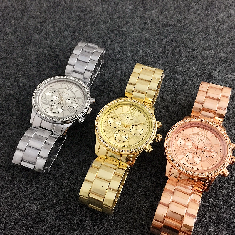 Luxury Rose Gold Women Watches CONTENA Crystal Diamond Watch Fashion Women's Watches Full Steel Wrist Watch Clock Saat Bracelet