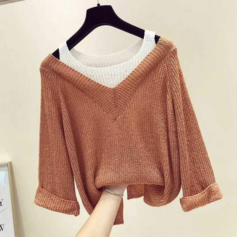 Fake 2 Pieces Knitted Women Sweater Pullovers Autumn Winter Vintage 2021 Off-Shoulder Loose Casual Female Pulls Outwear Tops
Fake 2 Pieces Knitted Women Sweater Pullovers Autumn Winter Vintage 2021 Off-Shoulder Loose Casual Female Pulls Outwear Tops