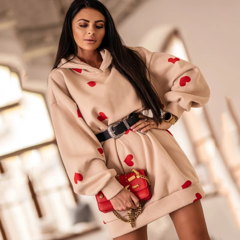 Women's Long Sport Sweatshirt Cotton New Fashion Heart Print Loose Sweatshirt Autumn Winter O Neck with Hood Elegant Sweatshirts
Women's Long Sport Sweatshirt Cotton New Fashion Heart Print Loose Sweatshirt Autumn Winter O Neck with Hood Elegant Sweatshirts