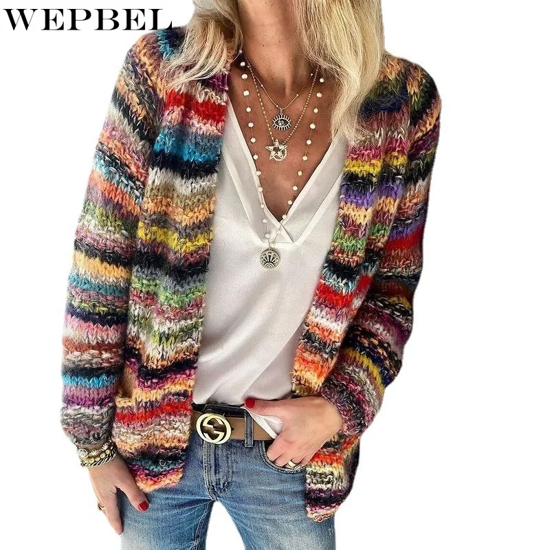 WEPBEL Coat Sweater Women's Fashion Loose Striped Cardigan Sweater Autumn Casual Long Sleeve Knitted Coat
WEPBEL Coat Sweater Women's Fashion Loose Striped Cardigan Sweater Autumn Casual Long Sleeve Knitted Coat