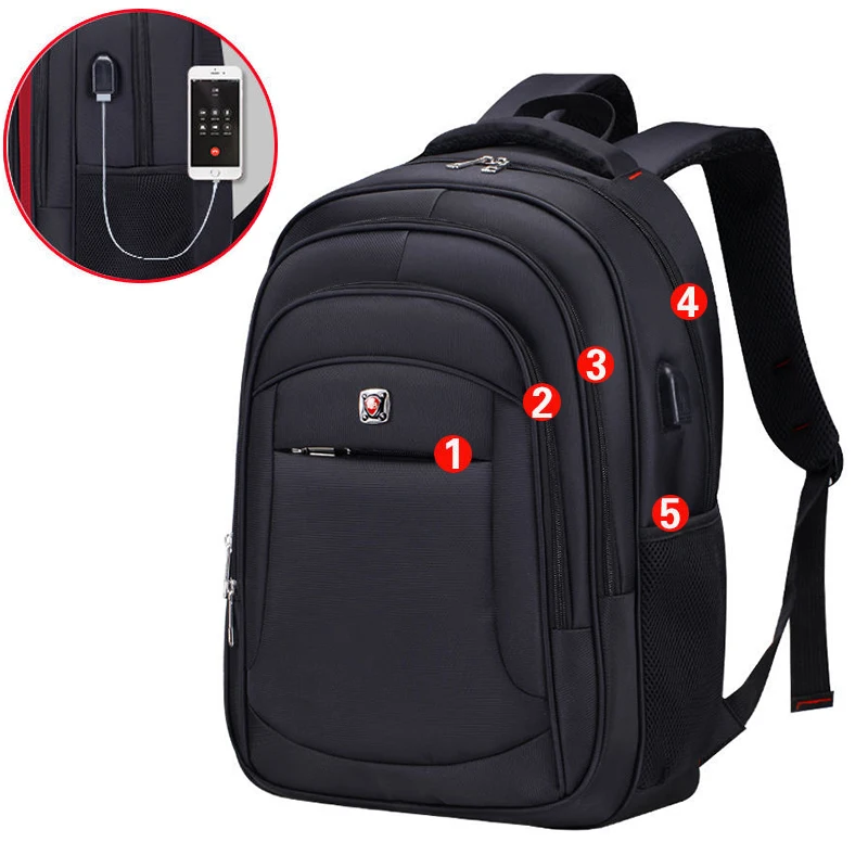 

Мужской нейлоновый рюкзак с USB-зарядкой, вместительные школьные ранцы для подростков, рюкзак в студенческом стиле