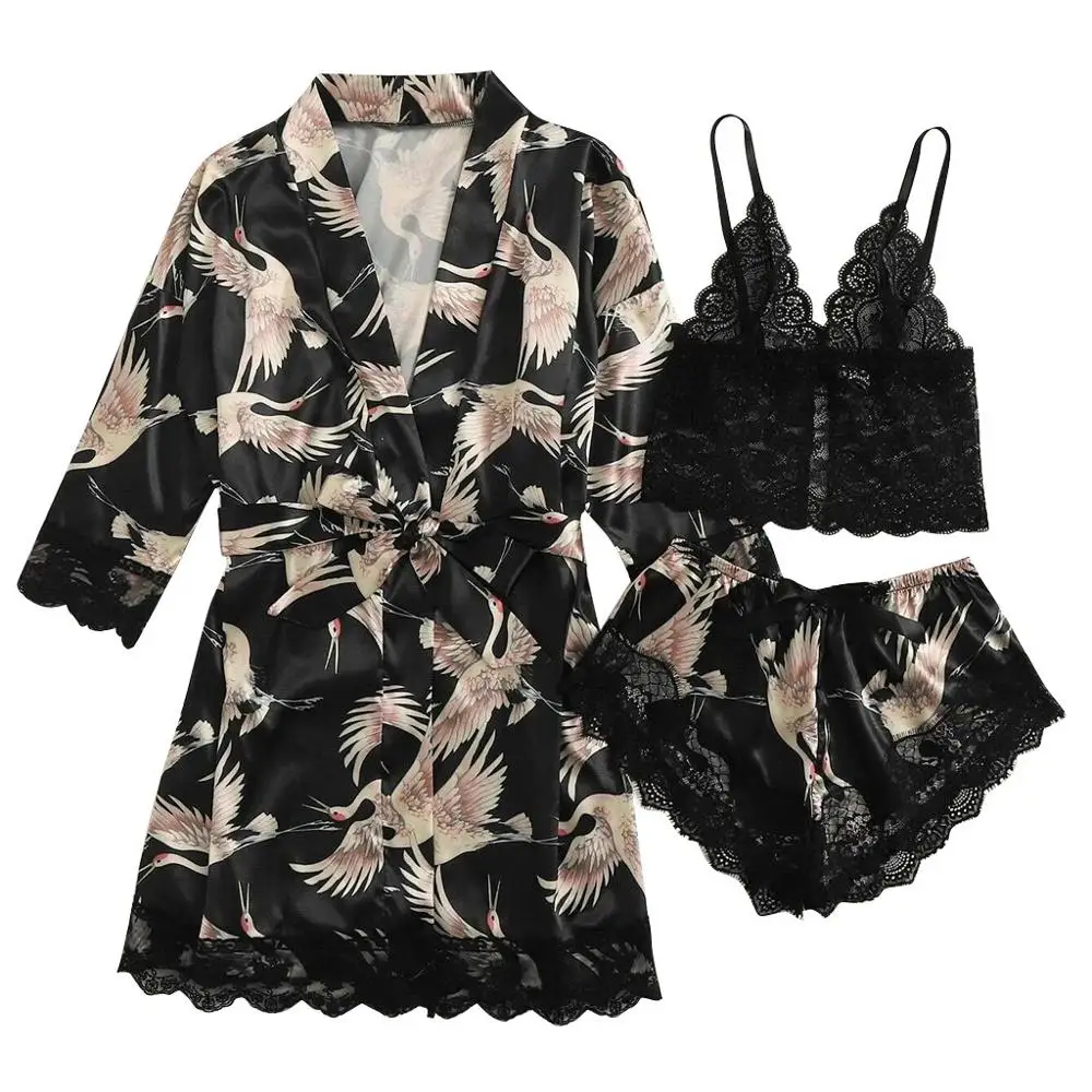 Satin Silk Pajamas Women Nightdress Lingerie Robes Underwear Sleepwear Sexy Feihe printed satin pajamas 3-piece set
Satin Silk Pajamas Women Nightdress Lingerie Robes Underwear Sleepwear Sexy Feihe printed satin pajamas 3-piece set