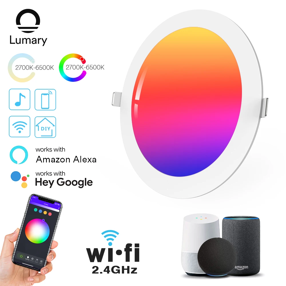 Lumary 18W RGBWW Ceiling Panel Light WiFi LED Recessed Downlight Smart Lighting 16 Millions Color 2700K-6500K for Alexa Google
Lumary 18W RGBWW Ceiling Panel Light WiFi LED Recessed Downlight Smart Lighting 16 Millions Color 2700K-6500K for Alexa Google