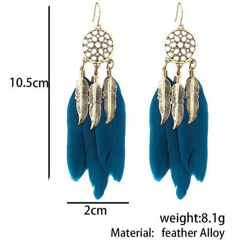 Bohemia Earrings Feather Long Design Drop Earrings for Women Stylish Jewelry Vintage Feather Ornaments Earring
Bohemia Earrings Feather Long Design Drop Earrings for Women Stylish Jewelry Vintage Feather Ornaments Earring