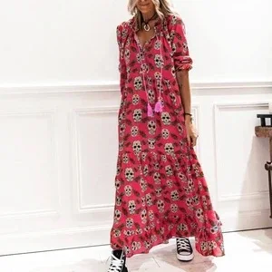 2021 Europe and The United States Halloween Skull Print Long-sleeved Big Hem Dress Plus Size Ankle Dress Maxi Dresses for Women
2021 Europe and The United States Halloween Skull Print Long-sleeved Big Hem Dress Plus Size Ankle Dress Maxi Dresses for Women