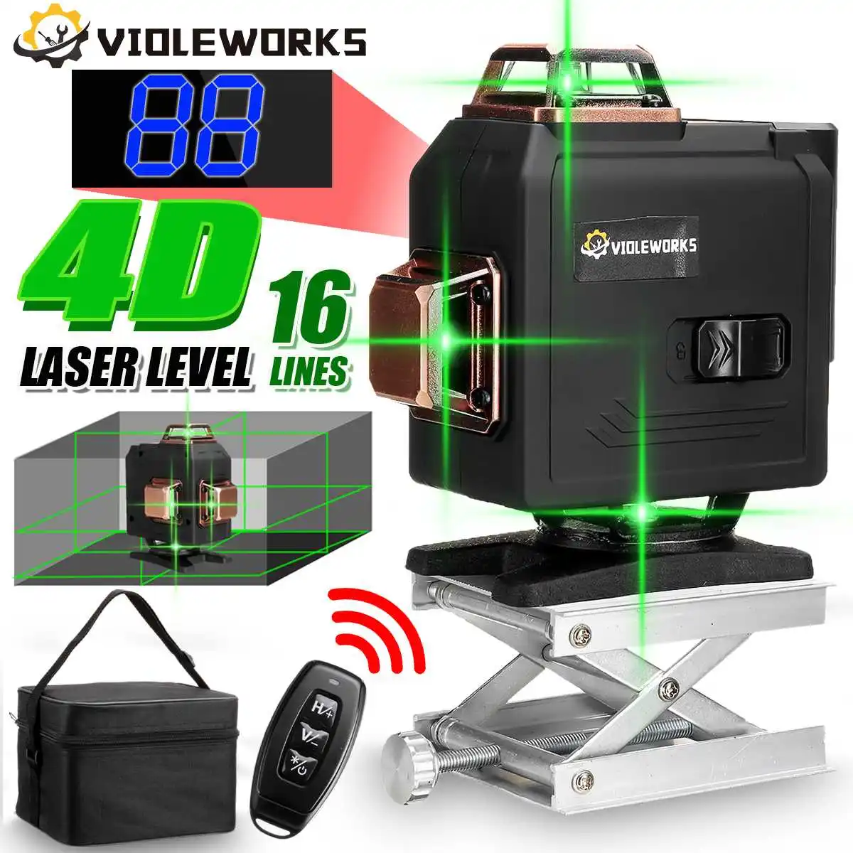 12/16 Lines Laser Level 4D Green Light Self Leveling 360 Rotary Horizontal Vertical with Remote Controll Battery Indicator
12/16 Lines Laser Level 4D Green Light Self Leveling 360 Rotary Horizontal Vertical with Remote Controll Battery Indicator