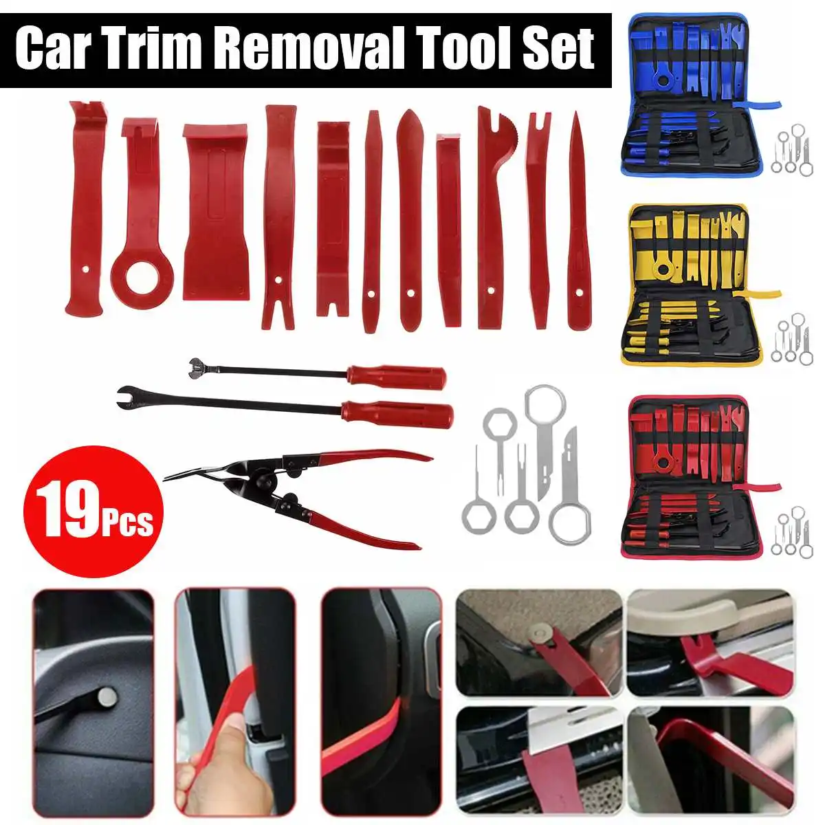 19pcs Car Disassembly Tools DVD Stereo Refit Kit Interior Trim Panel Dashboard Installation Removal Repair Tools Red/Blue/Yellow
19pcs Car Disassembly Tools DVD Stereo Refit Kit Interior Trim Panel Dashboard Installation Removal Repair Tools Red/Blue/Yellow