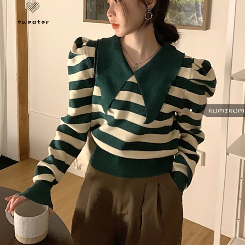 Premium Versatile Thin Pointed Collar Striped Sweater Top Autumn Winter Long Sleeve Sweater Women's Fashion
Premium Versatile Thin Pointed Collar Striped Sweater Top Autumn Winter Long Sleeve Sweater Women's Fashion