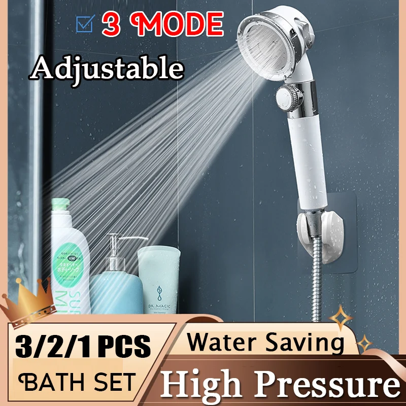 

Pressurized Jetting Shower Head 3 Modes Adjustable High Pressure Water Saving Head Bracket Hose Shower Set Bathroom Accessory