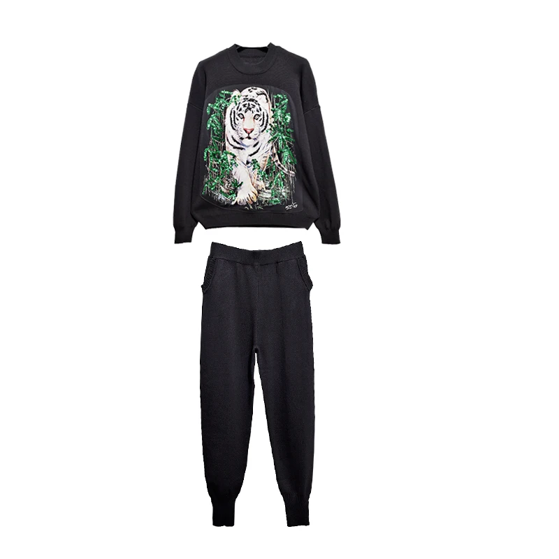 Handmade Sequin Animal Knitting Sweater Women Two-Piece Sets Women Autumn Winter New Female Casual Pullover Sports Suit Black
Handmade Sequin Animal Knitting Sweater Women Two-Piece Sets Women Autumn Winter New Female Casual Pullover Sports Suit Black