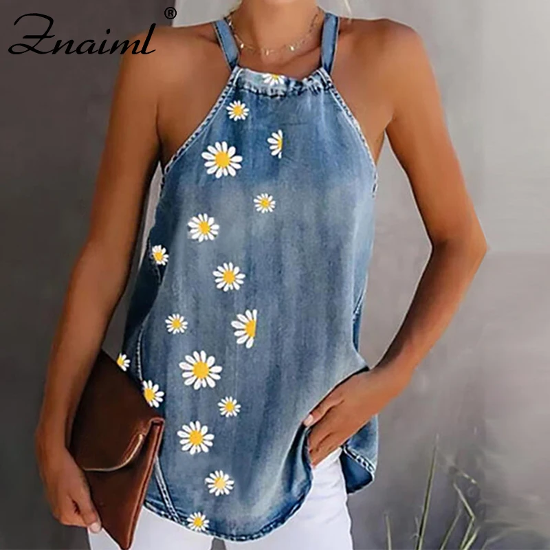 Znaiml Summer Daisy Denim Tank Top Womens Halter Neck Bandage Sexy Vest Long Camisole Sleeveless Sunflower Print Blouse Tops
Znaiml Summer Daisy Denim Tank Top Womens Halter Neck Bandage Sexy Vest Long Camisole Sleeveless Sunflower Print Blouse Tops