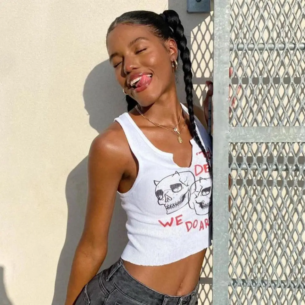 Crop Top New Gothic Punk Print Backless Casual Women White Slim Sling Vest Hot Girl Top Streetwear Summer Sexy Sleeveless Traf
Crop Top New Gothic Punk Print Backless Casual Women White Slim Sling Vest Hot Girl Top Streetwear Summer Sexy Sleeveless Traf