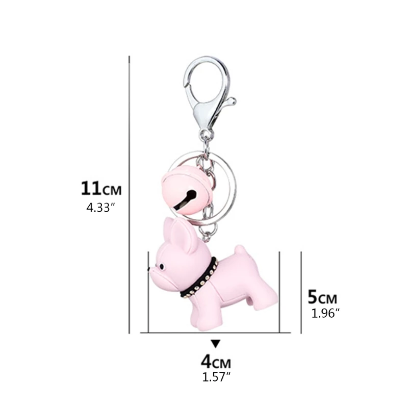 

Fashion Acrylic Bulldog Key Rings with Bell Pet Keychain Backpack Pendant Lovely Dog Keychains Car Key Accessories