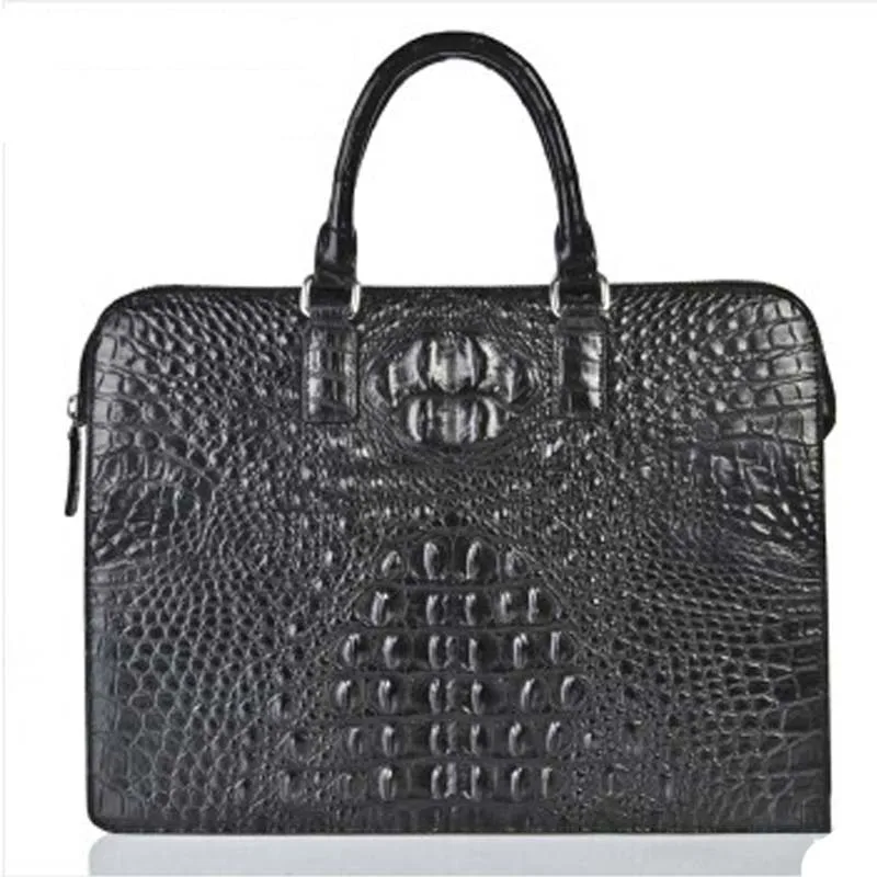 

weitasi new arrival crocodile leather handbag fashion business casual briefcase men's bag black crocodile leather male handbag