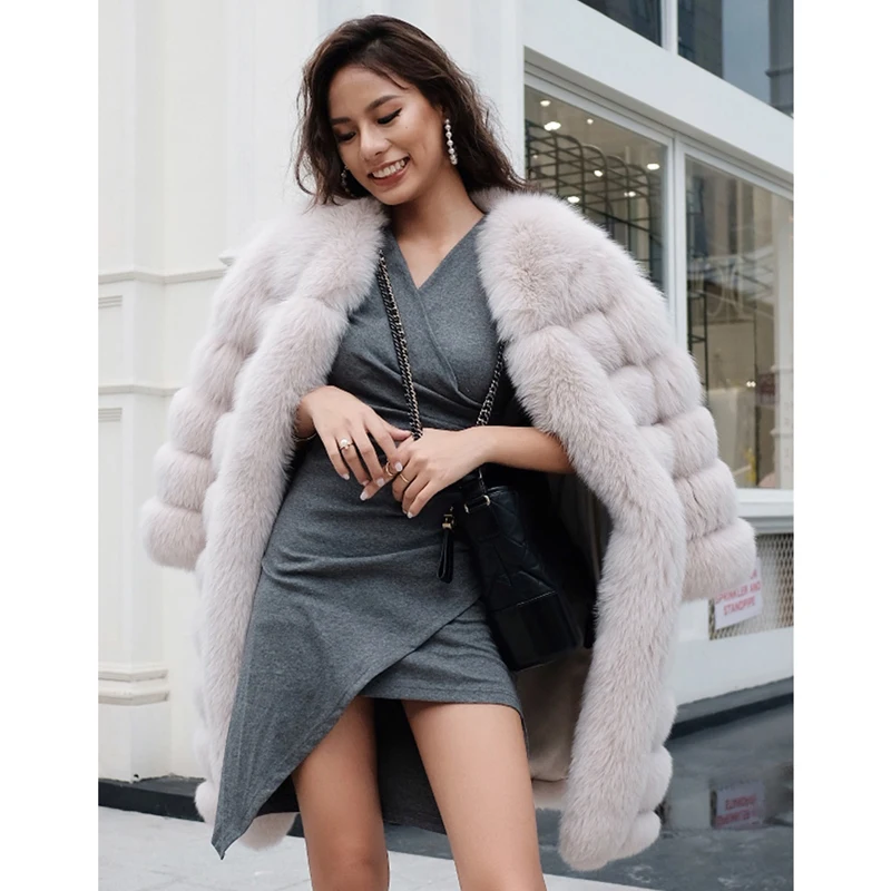 CP искусственный Лисий мех длинное пальто для женщин модные меховые куртки с