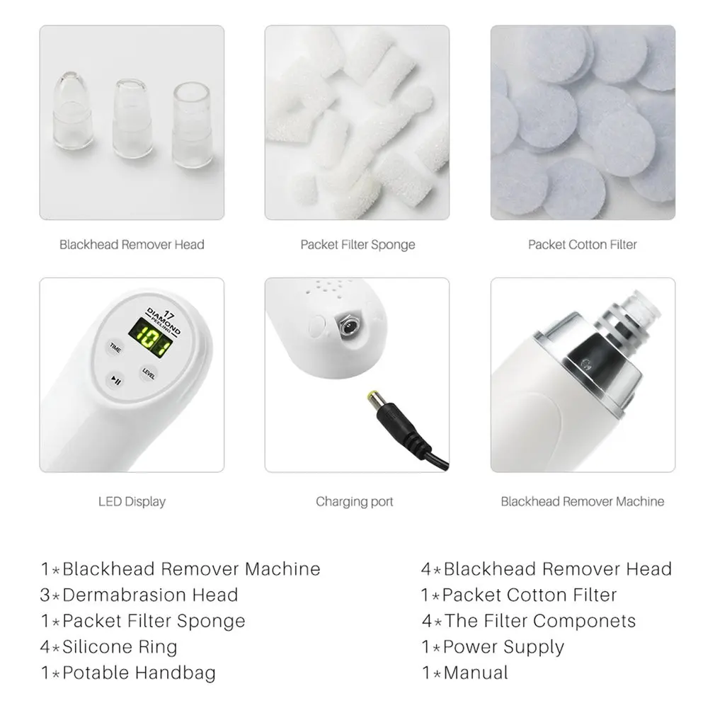 Electric Acne Pimple Remover Point Noir Blackhead Vacuum Extractor Tool Black Spots Pore Cleaner Diamond Dermabrasion
Electric Acne Pimple Remover Point Noir Blackhead Vacuum Extractor Tool Black Spots Pore Cleaner Diamond Dermabrasion