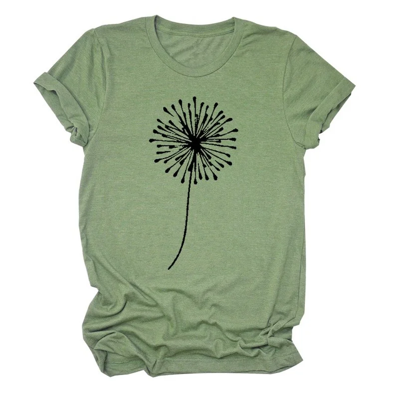 Dandelion Print Short Sleeve Simple Casual European and American Short Sleeve Top Loose Round Neck T-Shirt Lady 
Dandelion Print Short Sleeve Simple Casual European and American Short Sleeve Top Loose Round Neck T-Shirt Lady