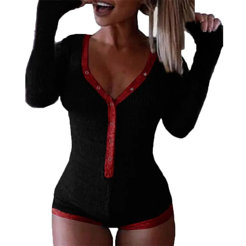 Ladies Sexy V-neck Jumpsuit Contrast Color Long Sleeve Bodysuit Women Summer Autumn Casual Skinny Jumpsuit Leisure Wear Clothes
Ladies Sexy V-neck Jumpsuit Contrast Color Long Sleeve Bodysuit Women Summer Autumn Casual Skinny Jumpsuit Leisure Wear Clothes