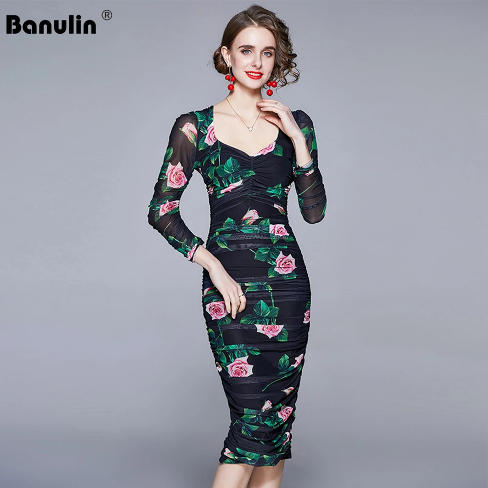 Banulin 2021 Sprin Summer Runway Floral Printed Pleated Bodycon Dress Women Long Sleeve Elastic Elastic Waist Draped Mesh Dress
Banulin 2021 Sprin Summer Runway Floral Printed Pleated Bodycon Dress Women Long Sleeve Elastic Elastic Waist Draped Mesh Dress