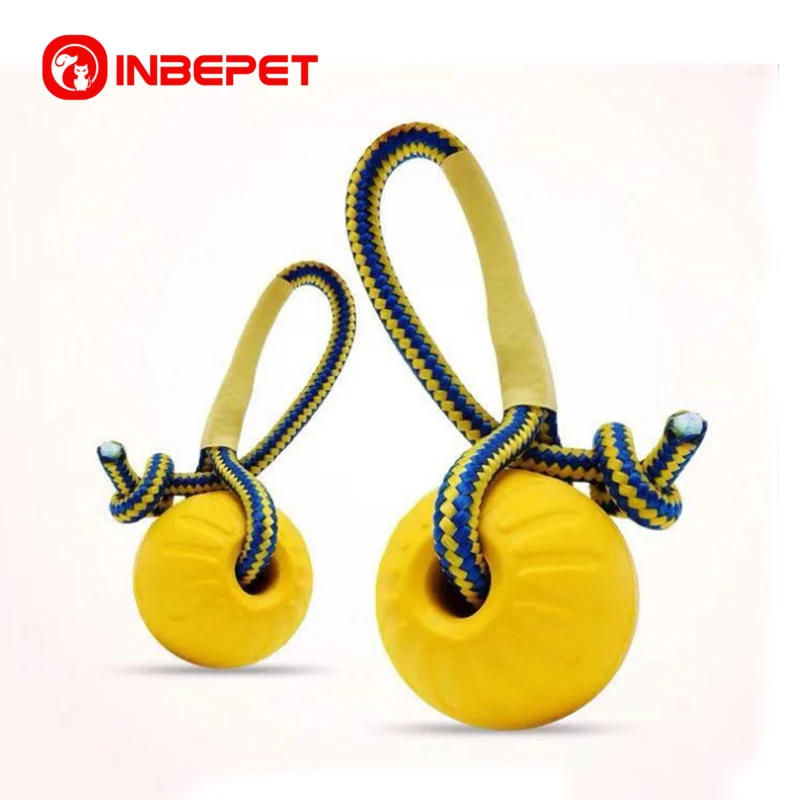 

Dog Chewing Clean Teeth Toy, Swing'n Fling DuraFoam Ball Dog Toy,Rubber Puppy Training Ball Chew Toys with Carrier Rope INBEPET
