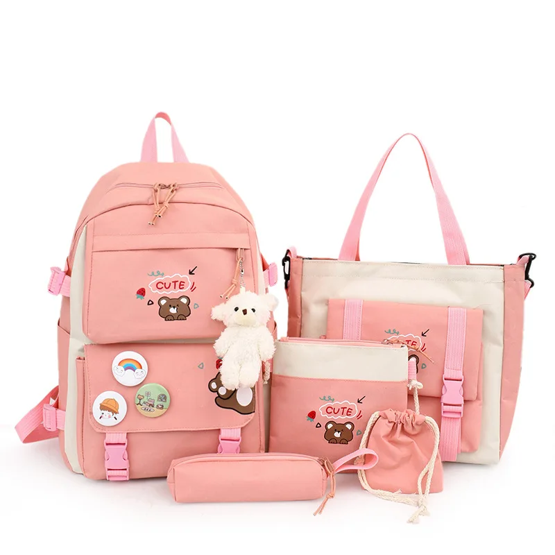 Kawaii Five-Piece Female Mochila Female Student Light And Sweet Backpack Large Capacity Casual Canvas School Bag Teenage Girls
Kawaii Five-Piece Female Mochila Female Student Light And Sweet Backpack Large Capacity Casual Canvas School Bag Teenage Girls