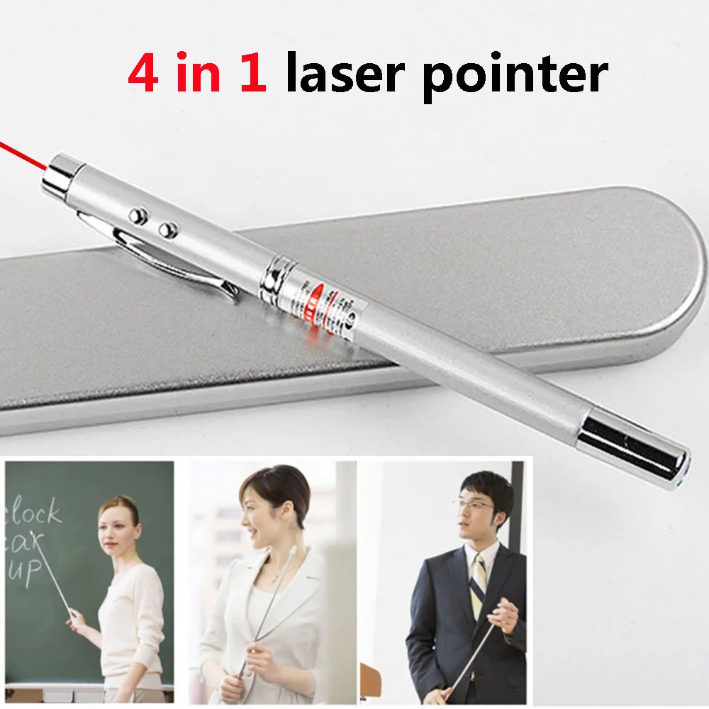 

4 in 1 Red Dot Laser Pointer Retractable Pointer LED Illuminated Ballpoint Pen Meeting Instruction Multifunctional Laser Pointer