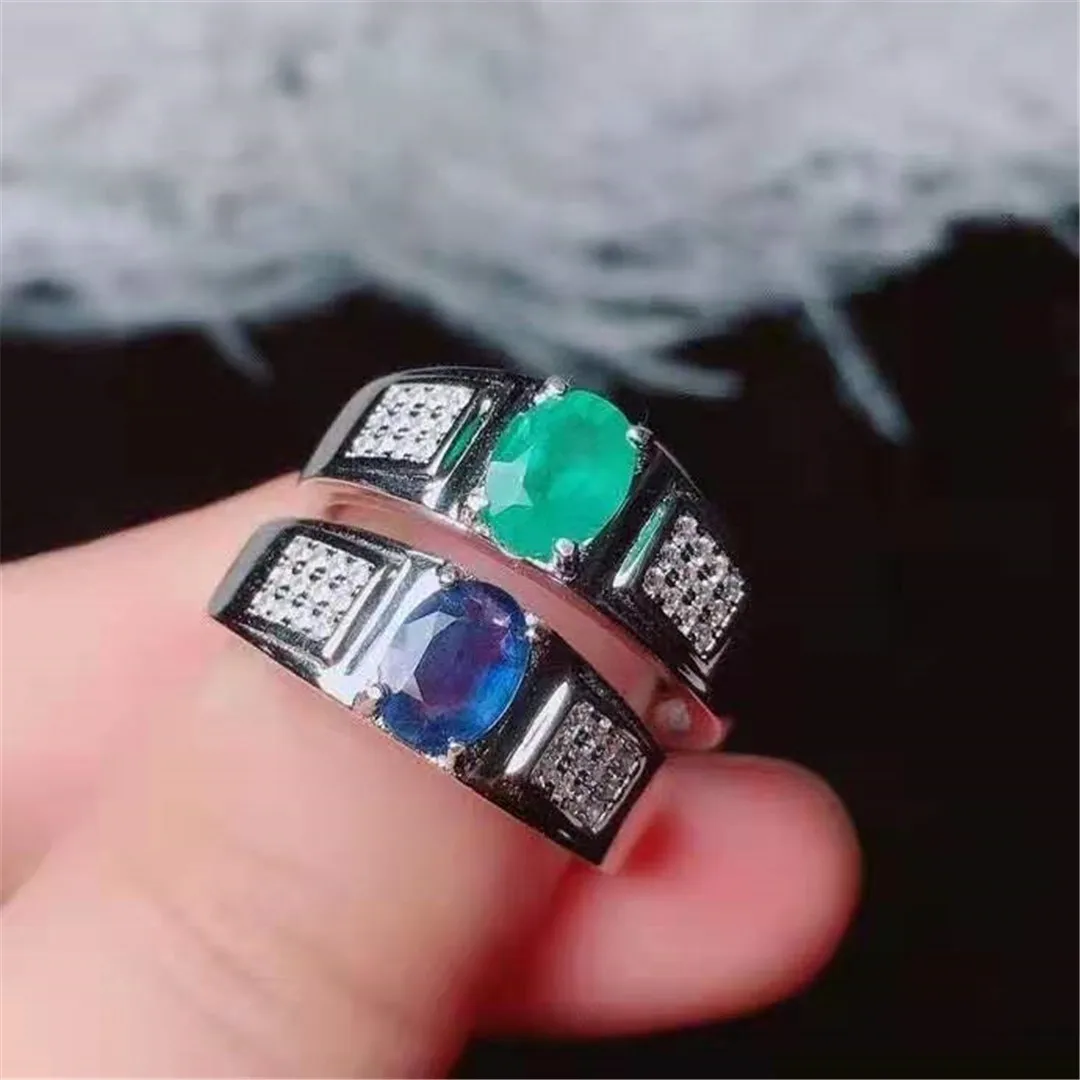 Natural Emerald Sapphire Ring Gem Men’s Jewelry Adjustable Ring Size Sterling Silver Inlaid Bague Homme Engagement
Natural Emerald Sapphire Ring Gem Men’s Jewelry Adjustable Ring Size Sterling Silver Inlaid Bague Homme Engagement