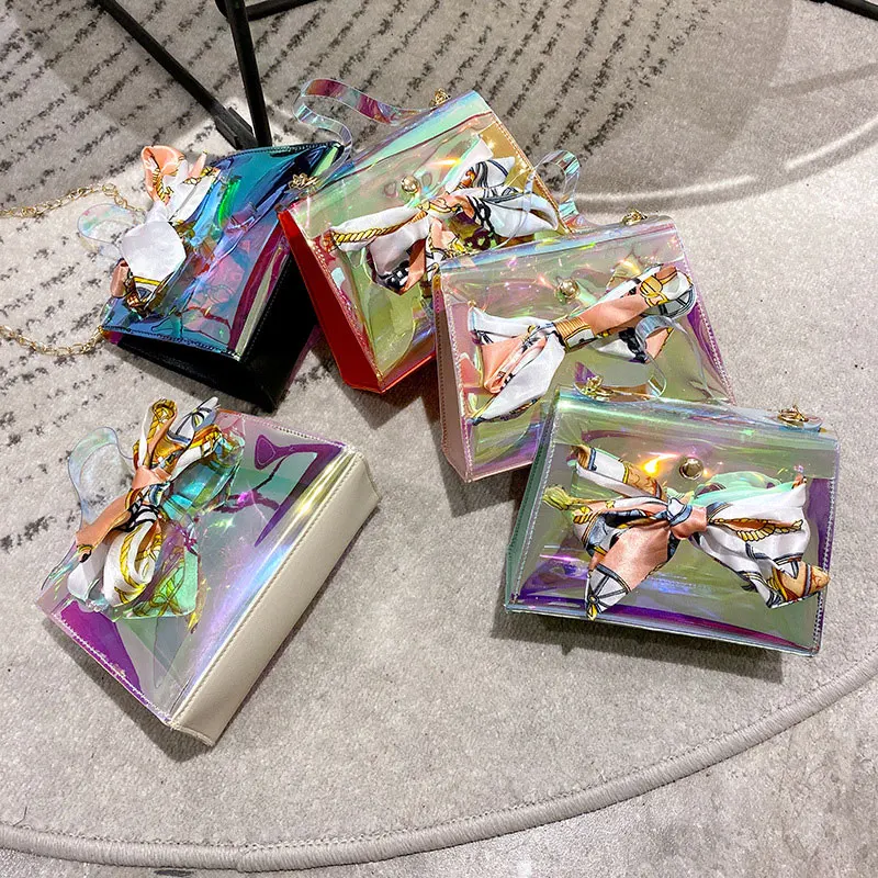 Women Mini Bags Holographic Laser Transparent Crossbody Bag Girls Small Ribbon Bowknot Chain Sling Bag Summer Shoulder Bag H078
Women Mini Bags Holographic Laser Transparent Crossbody Bag Girls Small Ribbon Bowknot Chain Sling Bag Summer Shoulder Bag H078