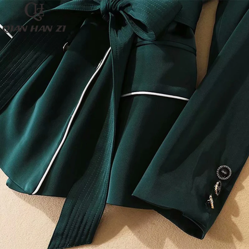 Qian Han Zi fashion green suit two piece set Women Long Sleeve Belt Double Breasted Jacket/coat+Full Length Pants Office Set
Qian Han Zi fashion green suit two piece set Women Long Sleeve Belt Double Breasted Jacket/coat+Full Length Pants Office Set