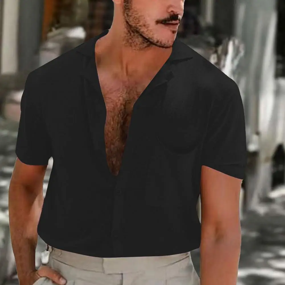 Stylish Short Sleeve Casual Shirt Turn-down Collar Loose Buttons Closure Solid Color Summer Shirt Men Clothing for Daily Wear 
Stylish Short Sleeve Casual Shirt Turn-down Collar Loose Buttons Closure Solid Color Summer Shirt Men Clothing for Daily Wear