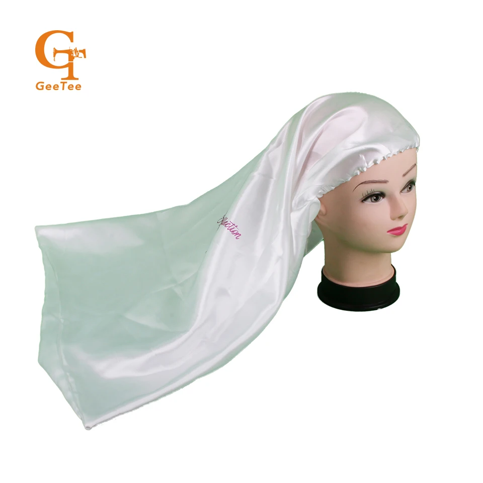 Custom brand logo printing Women hair extensions wigs protect sleep satin long bonnet extend size virgin hair protect bonnet 
Custom brand logo printing Women hair extensions wigs protect sleep satin long bonnet extend size virgin hair protect bonnet