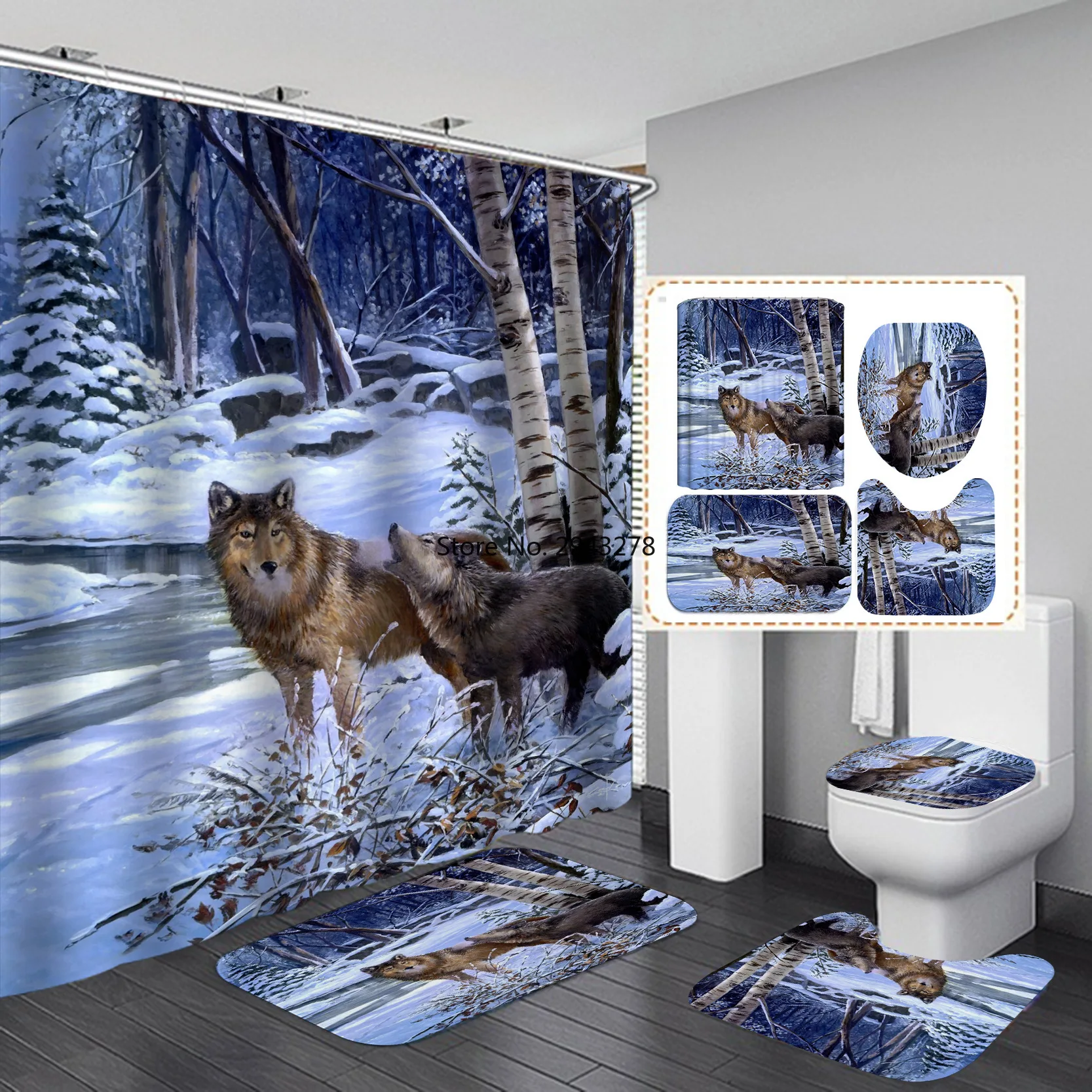 3D Wolf Printed Curtain Printed Shower Curtain w/12 Hooks + 3pcs Non Slip Toilet Door Rugs Lid Mat Carpet Bathroom Home Decor
3D Wolf Printed Curtain Printed Shower Curtain w/12 Hooks + 3pcs Non Slip Toilet Door Rugs Lid Mat Carpet Bathroom Home Decor