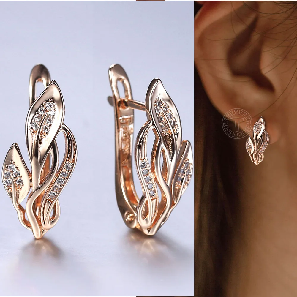 585 Rose Gold Color Flower Earrings For Women Leaf Shape Cubic Zirconia Drop Earrings Weddings Jewelry Gifts Dropshipping LGE354
585 Rose Gold Color Flower Earrings For Women Leaf Shape Cubic Zirconia Drop Earrings Weddings Jewelry Gifts Dropshipping LGE354