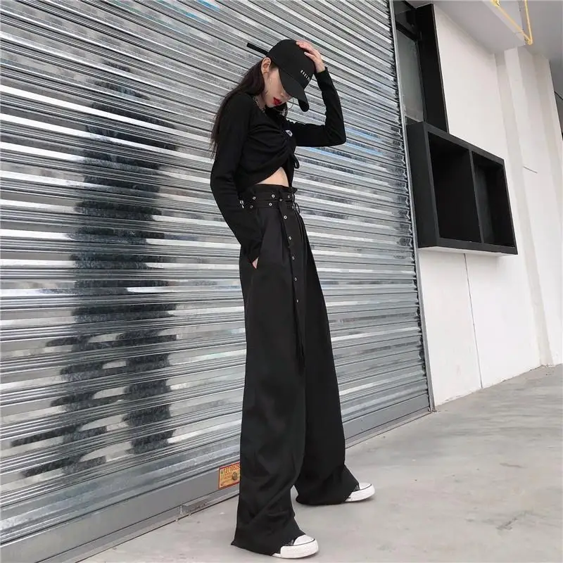 women Punk Wide Leg Pants Women Goth Pants Ribbon Streetwear High Waist Pants Women Hip Hop Pants Korean Style Casual Trousers
women Punk Wide Leg Pants Women Goth Pants Ribbon Streetwear High Waist Pants Women Hip Hop Pants Korean Style Casual Trousers