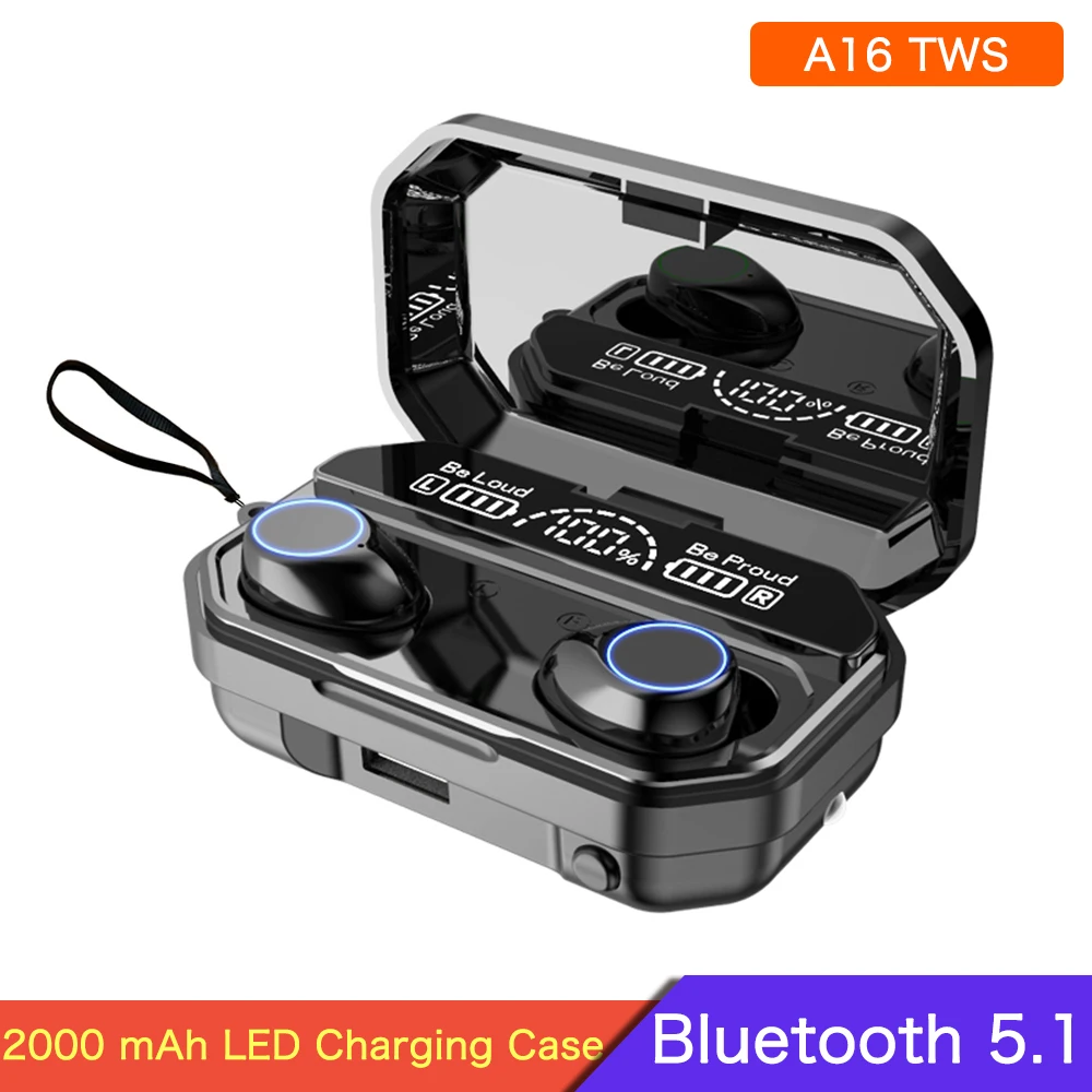 

A16 TWS Bluetooth Earphone Wireless Headphones Stereo Sport HD Call Earbuds IPX7 Waterproof With Mic 2000mAH LED Display Headset