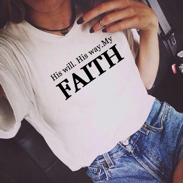 Модные футболки с надписью «His Will, His Way, My faith» для женщин, популярные женские футболки с коротким рукавом, летние повседневные футболки
Модные футболки с надписью «His Will, His Way, My faith» для женщин, популярные женские футболки с коротким рукавом, летние повседневные футболки