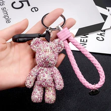 Car Key Ring Cute Rhinestone Bear For Mercedes-Benz BMW Audi Honda Toyota Lovely Women Girlfriend Gift Pink