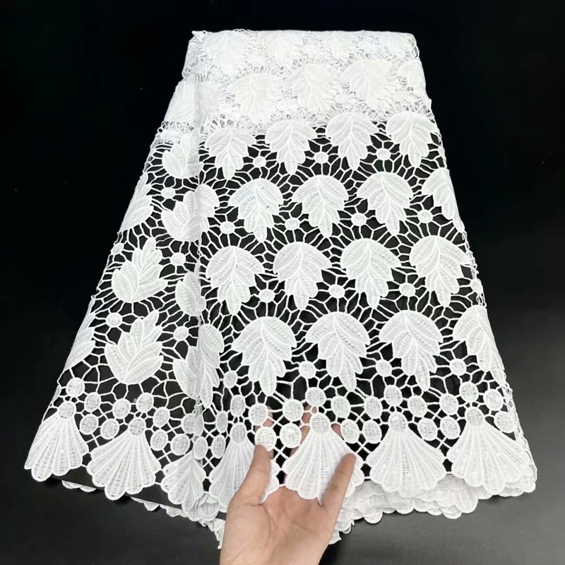 White African Cord Lace Fabric With Sequins Nigerian Lace Fabric 5 Yards/pcs Milk Silk Lace Water Soluble Lace For Wedding Party
White African Cord Lace Fabric With Sequins Nigerian Lace Fabric 5 Yards/pcs Milk Silk Lace Water Soluble Lace For Wedding Party