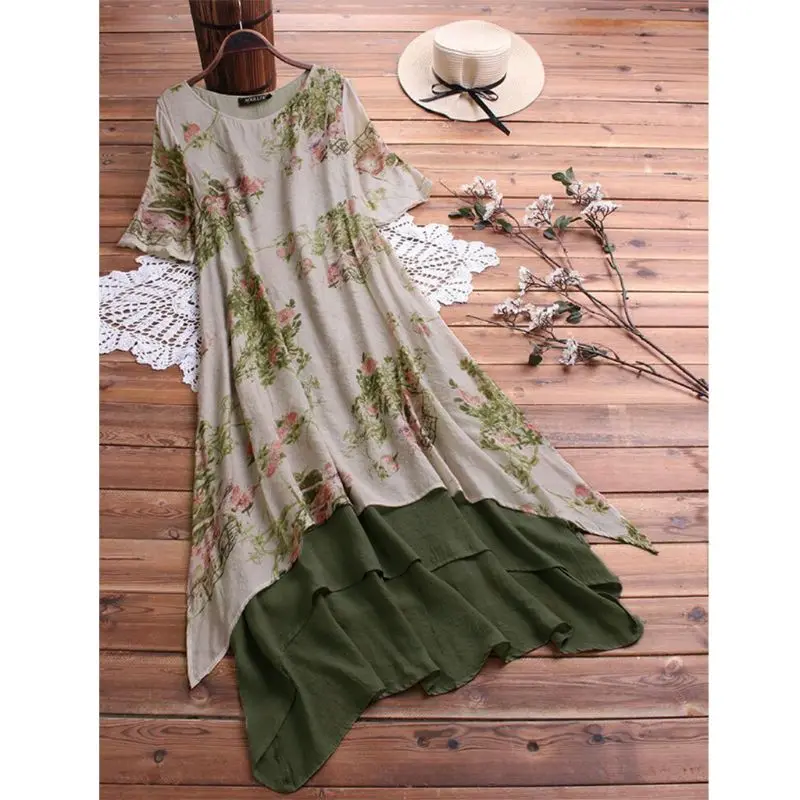 2019 Women Ladies Short Sleeve Dress Cotton Linen Retro Floral Irregular Dress Sundress BX0A 
2019 Women Ladies Short Sleeve Dress Cotton Linen Retro Floral Irregular Dress Sundress BX0A